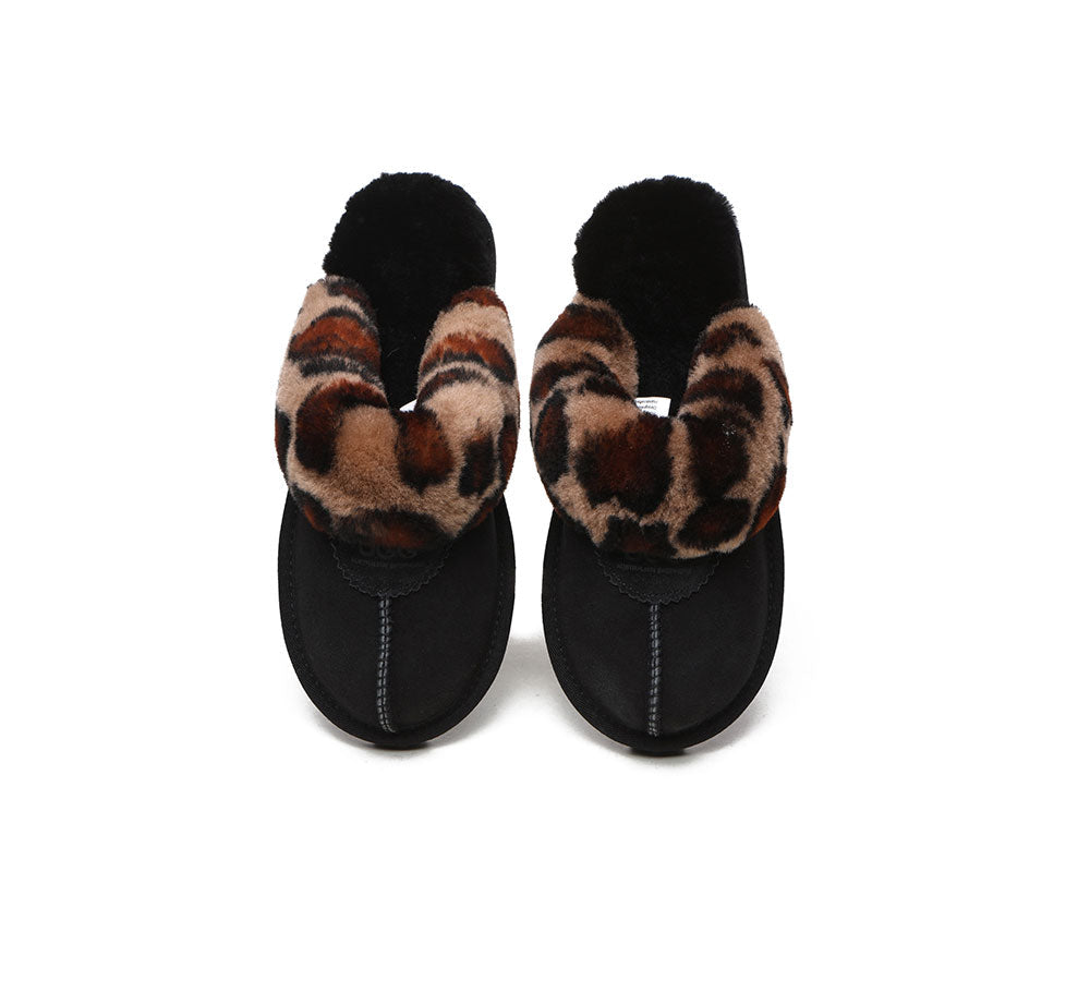 UGG Slippers Double Face Sheepskin Women Leopard Print Slipper