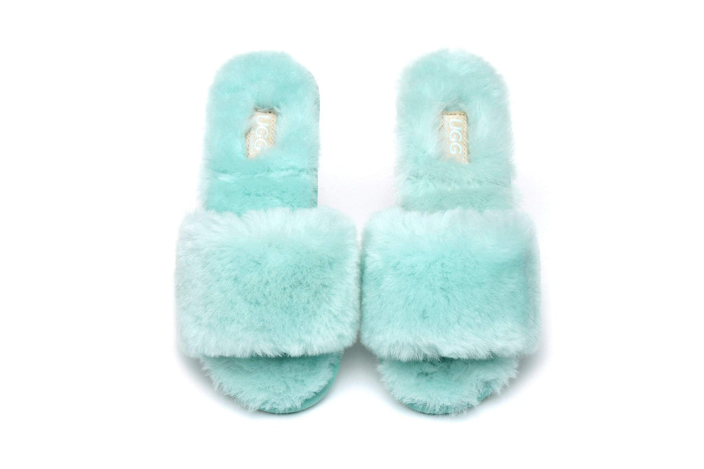 Blue fluffy ugg online slides